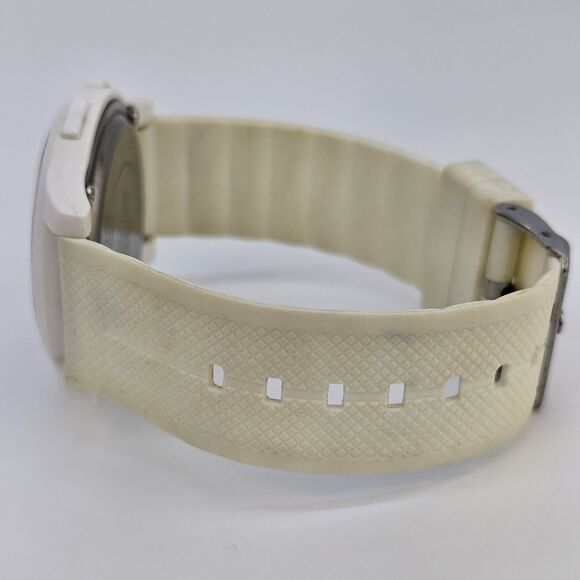 44MM Men's Digital Watch White Case Cream Plastic Bands New Battery - Picture 9 of 14